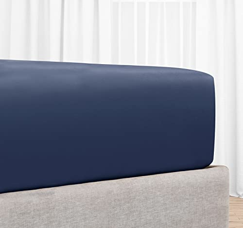 Drap-housse en coton, 160 x 200 cm, bleu, doux, de qualité hôtelière, avec bonnets profonds et étiquettes de tête et de pied de California Design Den
