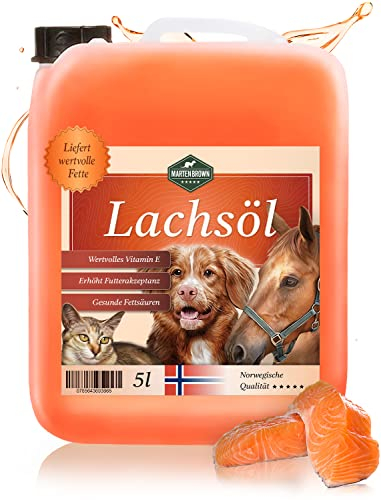 Martenbrown® 5 Liter Norwegisches Premium Lachsöl für Hunde, Pferde und Katzen | Fischöl im Kanister | für Trockenfutter, Dosenfutter oder als Barf-Öl