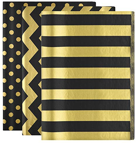 MIAHART 60 Stück Gold Schwarz Seidenpapier Bulk 3 Style Dekoratives Metallic-Geschenkpapier für Geburtstagshochzeiten Weihnachtsfeierdekoration, DIY Arts Crafts