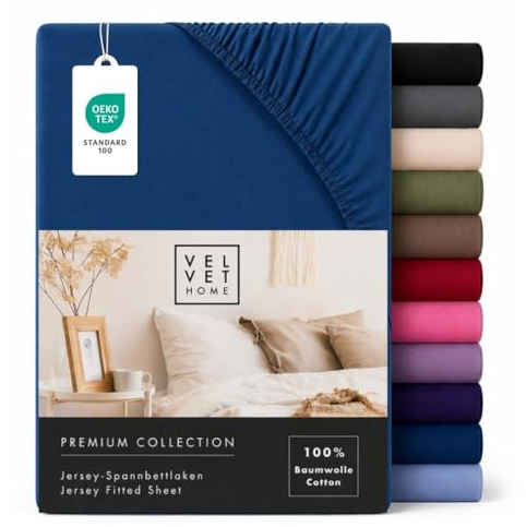 VelvetHome Lenzuolo con Angoli Francese 140x200 cm, 100% Cotone Pettinato, Jersey per Materassi fino a 25 cm, OEKO-TEX Elastico, Traspirante, Morbido, Blu Scuro