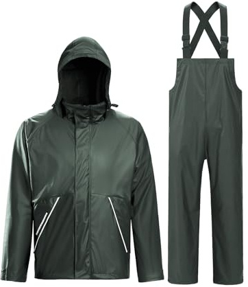 TOWN&FIELD Rain Suits for Fishing Waterproof Rain Gear for Men Women Heavy Duty Rain Coat Jacket with Pants/Overalls(Dark Green,XL)