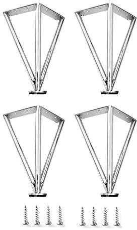 Sonakia Heavy-duty Hairpin Legs, 4x Black Furniture Feet, Stainless Steel Triangle Table Legs, Used for Diy Beds, Sofas, Chairs, Bathrooms, Adjustable Height, Stable Cabinet Feet,Silver-30cm/12in