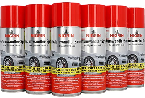 NIGRIN Rostumwandler Spray, 6 x 400 ml, Korrosionsschutz Lack mit rostumwandelnden Eigenschaften, langanhaltender Korrosionsschutz, Klar