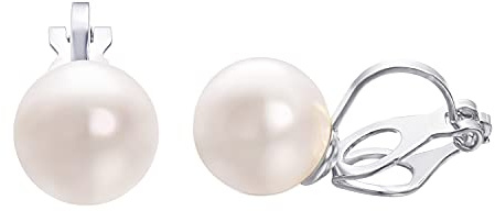 Vissen 10 mm perla chapada en oro/oro rosa/platino pendientes clips para mujer, orejas sin perforar, chic blanco perla, joyas, pinza de oreja, 1 cm, Platino, Perla, Perlas artificiales