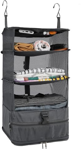Surblue Kleiderschrank-Organizer zum Aufhängen 3 Ebenen faltbar, waschbarer Oxford-Stoff mit 2 Haken Grau L