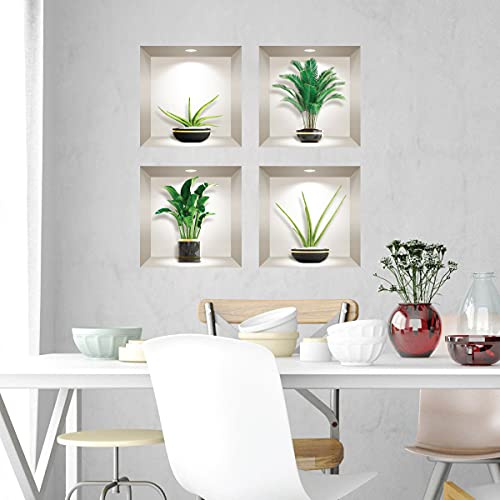 Stickers adhésifs 3D | Sticker Mural Autocollant effet 3D palmier, bananier et plantes - Stickers muraux Chambre - Stickers muraux 3D - Déco Salon - Autocollants muraux Trompe l'oeil | 60 x 60 cm