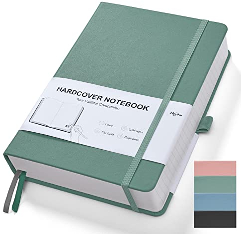 Hardcover Notizbuch Liniert, A5 Lined Notizbücher Verschenkbar Journal mit 100g/m² Tintenfestes Papier, Business Tagebuch für Frauen für Schule, Büro, Künstler Schreiben/Zeichnen, 14,8 x 21,3 cm Grün