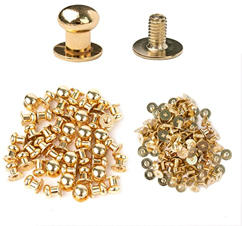 TAIYOU 50 sets Bouton de Col à Vis Rivet Cuir Dorée Clou de Cuivre de Tête Ronde Rivet à Clous pour Bricolage Accessoires en Cuir Ceinture Bracelet Bricolage