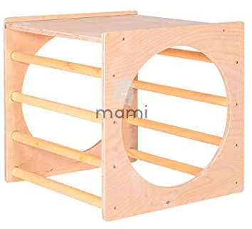 MAMI Cubo Montessori - Estructura para escalada - Juego educativo para niños - Fabricado en madera con túnel y mesa - Color madera - 1 cubo