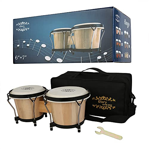 Glory Bongo-Trommeln, 15,2 cm und 17,8 cm, Holz, mit Tasche und Stimmschlüssel, Natur