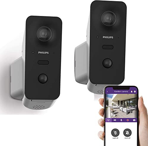 Philips - Telecamera esterna motorizzata e connessa + autotracking - WelcomeEye View - Philips - 531050 - Set di 2 telecamere Philips WelcomeEye View