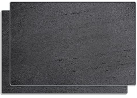 Wallario 2er Set Frühstücksbrettchen aus Glas, Glasunterlage, Glasbrettchen Schwarze Schiefertafel Optik - Steintafel, Größe 30 x 20 cm, Sicherheitsglas