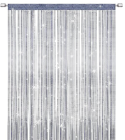 SULIVES String Curtains Door Fly Screen Curtain, Elegant Divider Tassel Curtain for Home Décor, Divider Curtain for Doors and Windows, Silver (100x200cm)