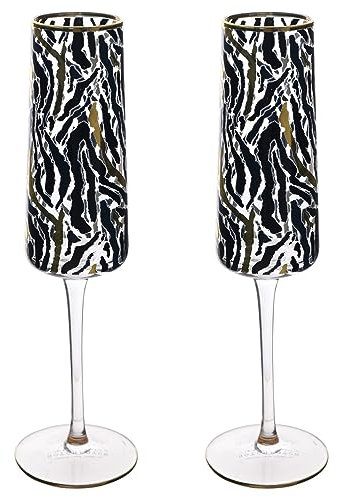 Widdle Gifts Zebra Print Champagne Flute Glasses Set of 2 Gift Boxed 1751
