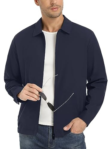 EKLENTSON Men's Lightweight,Water Resistant Spring Jacket with Pockets | Lightweight,Windbreaker,Laydown Collar,Casual,Jacket