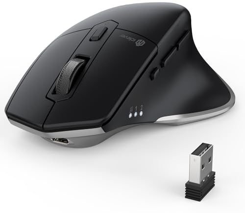iClever Kabellose Bluetooth Maus, wiederaufladbare Bluetooth-Funkmaus, Ergonomische Maus kabellos für Laptop PC Computer, Mac OS,Android,Windows, Silber&Schwarz
