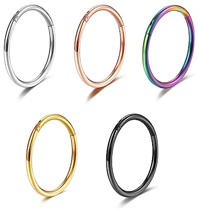 Lantine 5 Stück Nasenpiercing Ring Dünn Scharnier 316L Chirurgenstahl Segmentring Clicker Knorpel Piercing 6mm 20G Nostril Piercing Forward Helix Piercing Schmuck