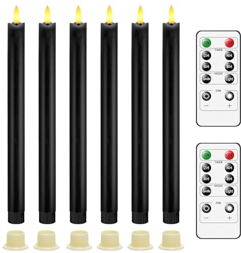 AiiBowy Led Kerzen [6er Set ] Flammenlose Kerze, 24 Stunden Timer Funktion mit Fernbedienung, Batteriebetriebene mit 3D Flamme, Led Fensterkerzen, Led Stabkerzen Home Deko Weihnachten Party (Schwarz)