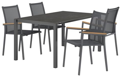 OUTLIV. Kobe Gartenmöbelset für Garten, Balkon oder Terrasse, 5-teilig, Ausziehtisch 160/217/267x92 cm, inklusive Glas-Tischplatte, Diningset