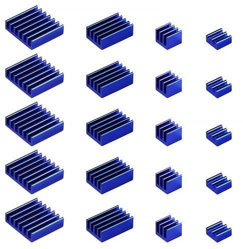 VooGenzek 20 Pièces Dissipateurs de Chaleur pour Raspberry Pi 4 Modèle B, Aluminium Ensemble du Dissipateur Thermique avec Ruban Adhésif Thermo-Conducteur, pour Raspberry Pi 4B Dissipateurs