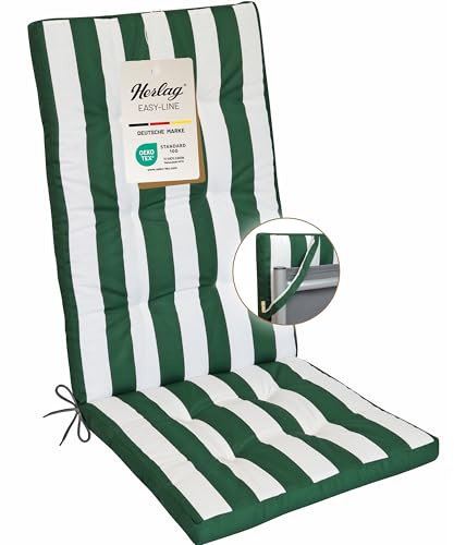 Herlag Hochlehner-Polsterauflage Mia 123x50x5cm - Gestreifte Gartenstuhlauflage - Blockstreifen Auflage für Gartenstühle - Pflegeleichte Easy-Line - Öko Tex 100-1 Polster - Grün-Gestreift