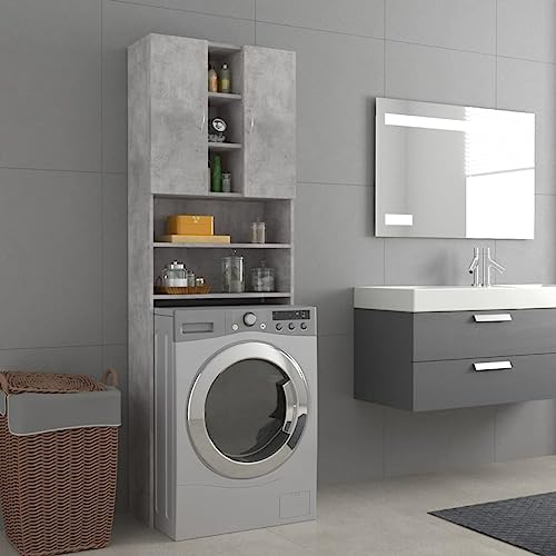 HXZZXS Mobile per Lavatrice con Ante Grigio Cemento Legno Multistrato 64x25,5x190 cm Mobiletto Bagno Arredi Bagni Mobiletto con Ante Mobile Lavatrice Incasso Armadietto Lavatrice Mobile Alto