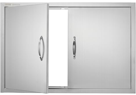 VEVOR Puerta de Acceso a Barbacoa 88,9 x 61 x 4,5 cm Puerta de Cocina Exterior Doble Puerta Empotrada de Acero Inoxidable con Manija para Isla de Barbacoa, Estación de Parrilla, Armario Exterior