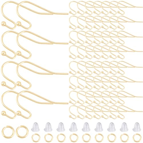 SOFPLATE 1 Box 100 Stück Goldene OhrringdrähteEdelstahl Ohrring BeschlägeGroße Menge Französischer Angelhaken Mit BiegeringenOhrmutternBaumelnde Kugel Punkt Ohrringhaken Für SchmuckherstellungsbedarfD