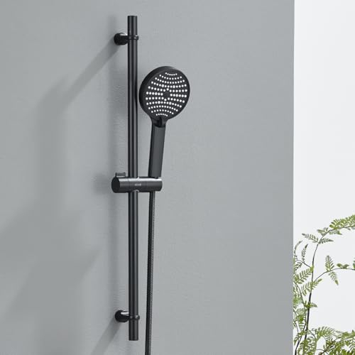 Ulytid Asta Doccia,70 cm Nero Set Colonne Doccia Senza Miscelatore, Set Colonna Doccia con Flessibile e Supporto, Doccetta 3 Modalità di Getto, Saliscendi Doccia con Distanza di Montaggio Regolabile