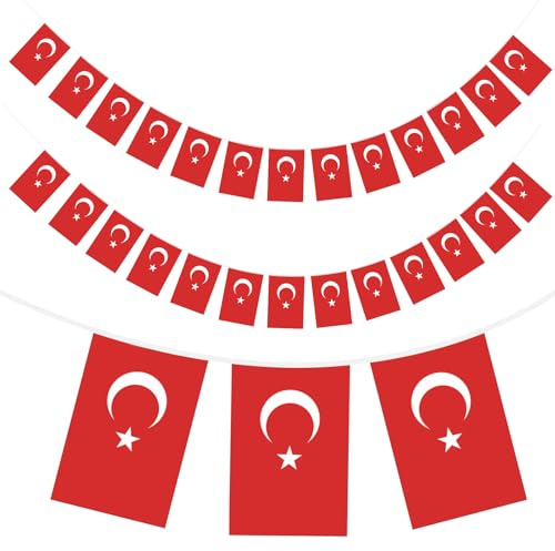 G2PLUS 11M Türkei Flaggenkette, Girlande mit 40 Türkei Flaggen, Türkei Nationalflagge, 14x21CM Türkei Fähnchen Wimpelkette für Garten Bar Dekorationen