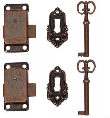 2 Stück Antike Schranktürschloss-Sets, Antikes Schrankschloss mit Schlüssel, Vintage Schranktürschloss für Kleiderschränke, Schränke, Schubladen, Boxen