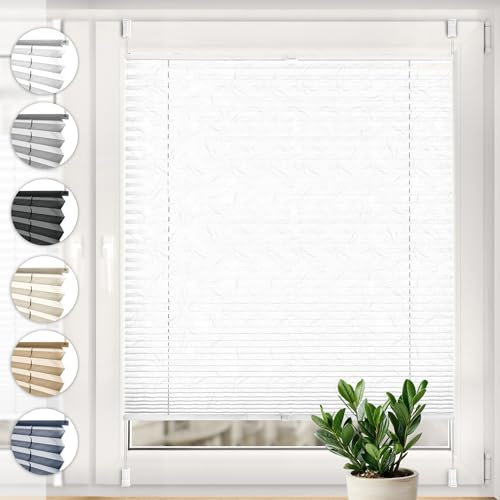 Sonello Plissee Crush Klemmfix ohne Bohren 85cm x 100cm Weiß Faltrollo Plisseerollo Jalousie für Tür & Fenster Blickdicht Sichtschutz Sonnenschutz Fertifplissee Rollo