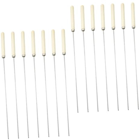 ANDRESLAD 25 Pièces Manche en bois Barbecue rond bonbons à la guimauve brochettes de viande Brochettes pour grillades brochettes pour barbecue brochettes de barbecue Acier inoxydable