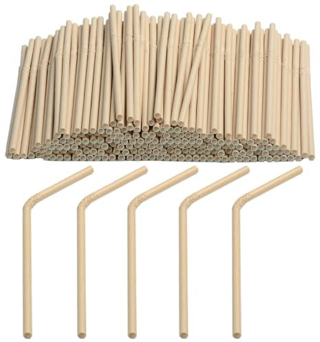 Dhaikkkd 200 Biodegradable Paper Straws - Nature Drinking Tubes for Children 19.7CM×0.6CM