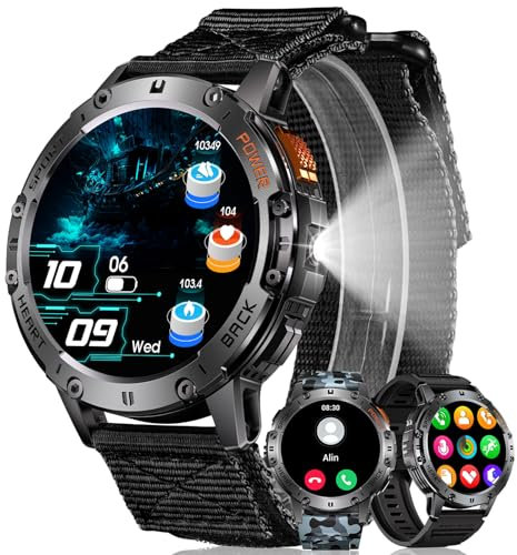 MEGALITH Smartwatch Uomo Orologio Chiamate: Bluetooth Impermeabile IP68 Sport Fitness Tracker Contapassi Smart Watch con Torcia Nessun GPS