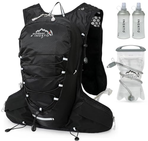 INOXTO Sac d'hydratation léger 5L,adapté à la randonnée en Plein air,Marathon, compétition Cycliste, Gilet d'hydratation d'alpinisme,Hommes et Femmes (Noir Sac à Eau de 1,5 L, Normes)