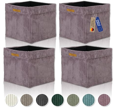 Lycce Set di 4 scatole Kallax in tessuto cord | scatole portaoggetti pieghevoli 33 x 33 x H31 cm con rivestimento in cord removibile e lavabile | scatole di ordinamento adatte per lo scaffale Kallax |
