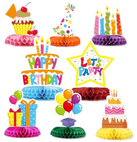 GEBETTER 8pz Centrotavola Compleanno Bambini Happy Birthday Decorazione a Nido d’Ape Addobbi Tavolo Allestimento Compleanno