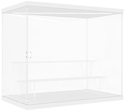 Nynelly 3-stöckige Acryl-Vitrine für Modelle, Minifiguren, Pop Mart, Labubu, Sonny Angel, Smiski – Montieren Sie staubdichte Displaybox mit Licht, Tür, Präsentationsständer (weiße obere Basis, klare