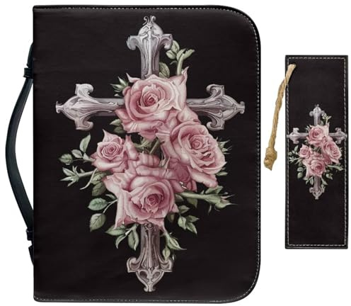 craspire Bibelhülle Aus Leder Mit Kreuz Und Lesezeichen Für Die Schwarze Kirche Bibelhülle Große wasserdichte Tasche Tragetasche Für Buchumschlag Reißverschluss Schützende Tragetasche Christliche