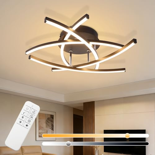 Homefire Deckenlampe LED Deckenleuchte Wohnzimmer 32W Dimmbar Küchenlampe | Schwarz Modern Design Wohnzimmerlampe mit Fernbedienung Metall Schlafzimmerlampe Flur Deckenleuchten für Kinderzimmer Büro