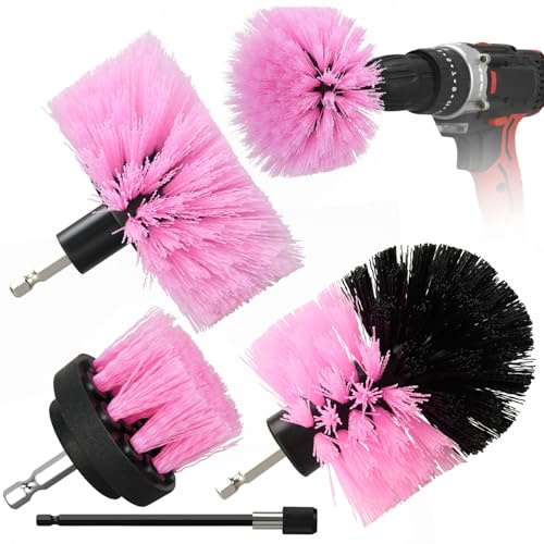 4pcs Drill Brush Attachment Kit, 2025 New Grout Drill Brush Set, All Purpose Power Scrubber Cleaning Kit for Bathtubs, Tile Grout Lines, Bathroom, Showers, Tile, Tile Seams (Pink)