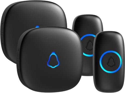 SECRUI Campanello Senza Fili da Esterno, 400m Campanello Wireless, IP66 Campanello con LED Lampeggiante 58 Melodie, 5 Livelli di Volume e Modalità Mute (2 Ricevitori +2 Trasmettitori)