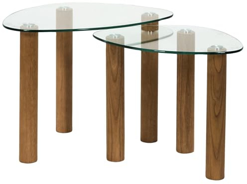 HOME DECO FACTORY Table Gigogne en Verre Trempé Clara Gain de Place Marron