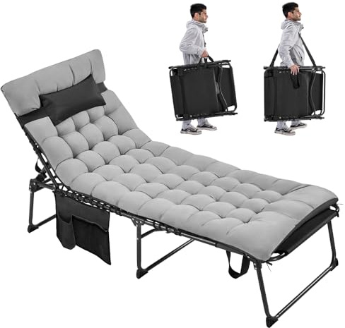 Yaheetech Klappbar Sonnenliege mit Matratze & Verstellbarer Rücklehne | bis 136 kg Stabiles Gartenliege Liegestuhl Strandliege mit Kissen & Seitentasche, 189,5×67×35 cm, Schwarz