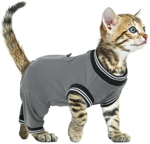 PUMYPOREITY Small Cat Recovery Suit, Kitten Surgery Recovery Suit Surgical Vest Kitten Recovery-Suit after Spaying Small Cat Recovery-Sleeve Protective(Grey, S)