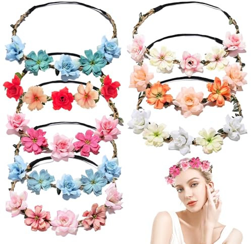 8 Stück Blumenkranz Haare, Hochzeit Haarkranz Krone, Blumenkranz Haare Krone, Blumen Haarreif für Reisefotografie,Festival Hochzeit und Party, Damen, mädchen