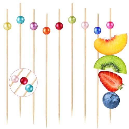 100 Stück Cocktailspieße,Fingerfood Spieße,Cocktailspieße,Holz Zahnstocher Bunt,Cocktail Deko für Grillgut,Kuchen,Obst,Obst-Spieß,Candy und Antipasti,Party,Fasching,Geburtstag Party(12CM)