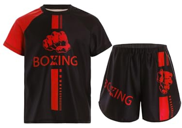 winying Ensemble De Boxe Entraînement T-Shirt avec Short Rouge 9-10 Ans