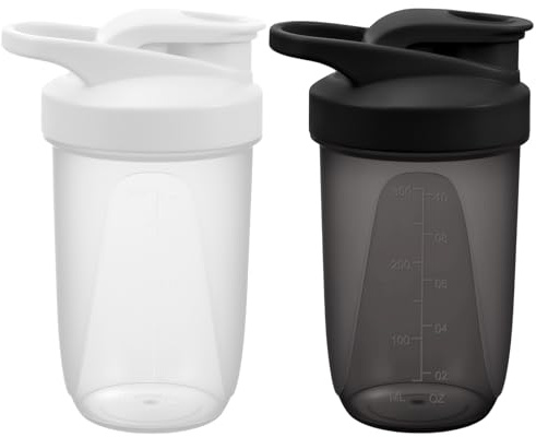 Alaoo Bottiglia shaker, 2 Pezzi Wave Shaker, Bottiglia shaker per proteine con Tappo a Vite, con Sfera di Metallo per Mescolare con Maniglia per Isolati e Concentrati Sportivi, 400ML, Nero e Bianco